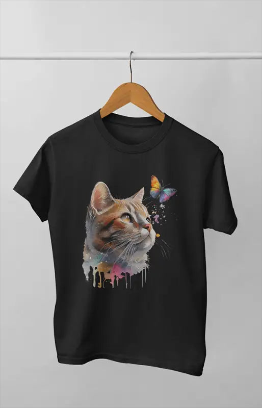 Girl Round Neck Half Sleeve CatB - 11Y / Black